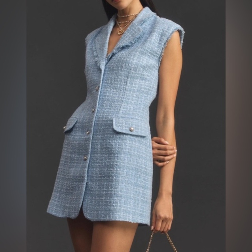 NWOT Maeve By Anthropologie Blue Sleeveless Tweed Dress Size 10 - Picture 3 of 9